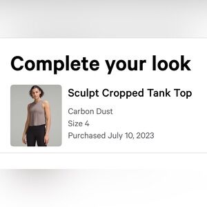 Lululemon Sculpt Crop Tank Top Size 4